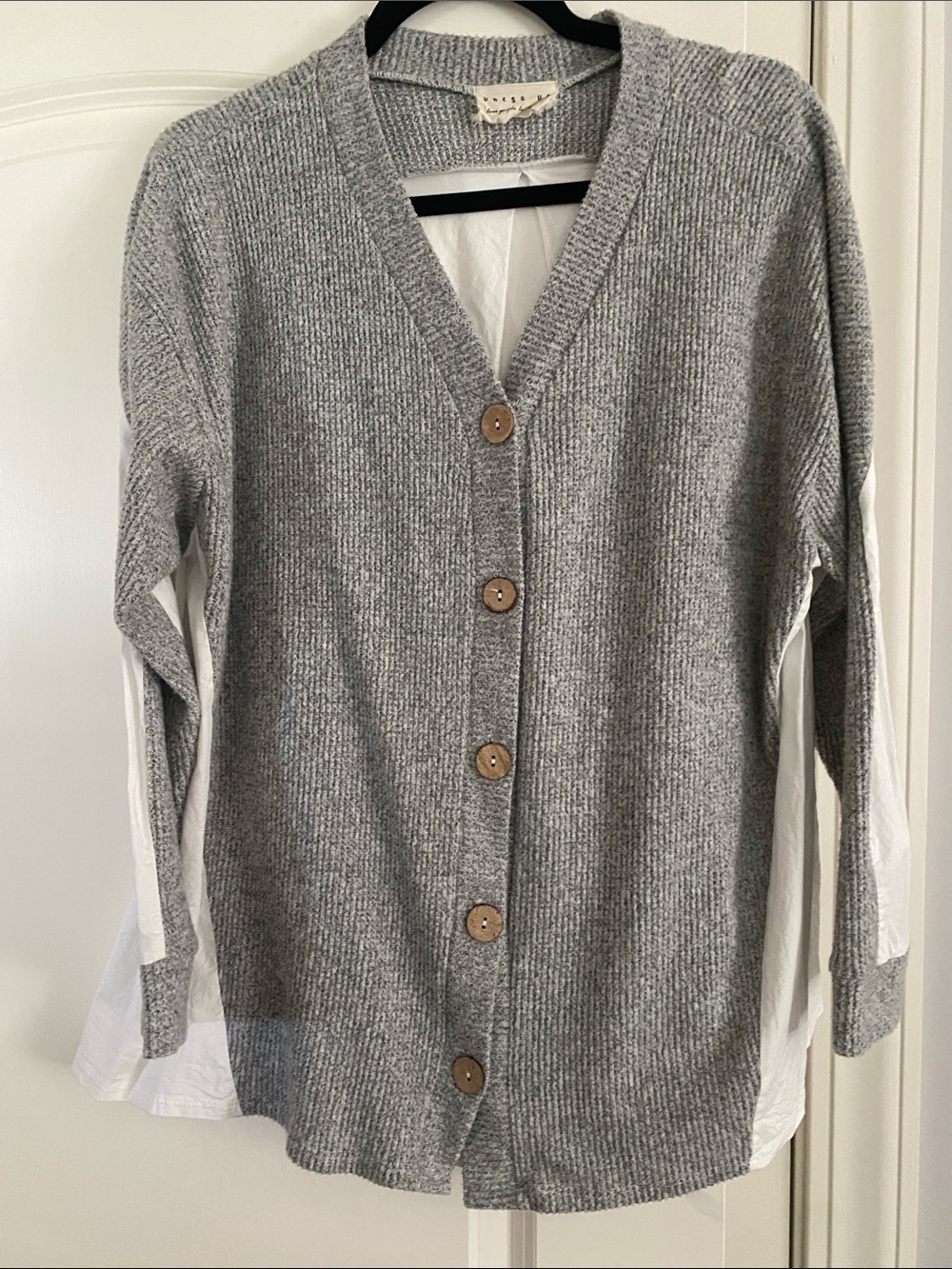 Light Gray Button-Front V-Neck Cardigan Sweater